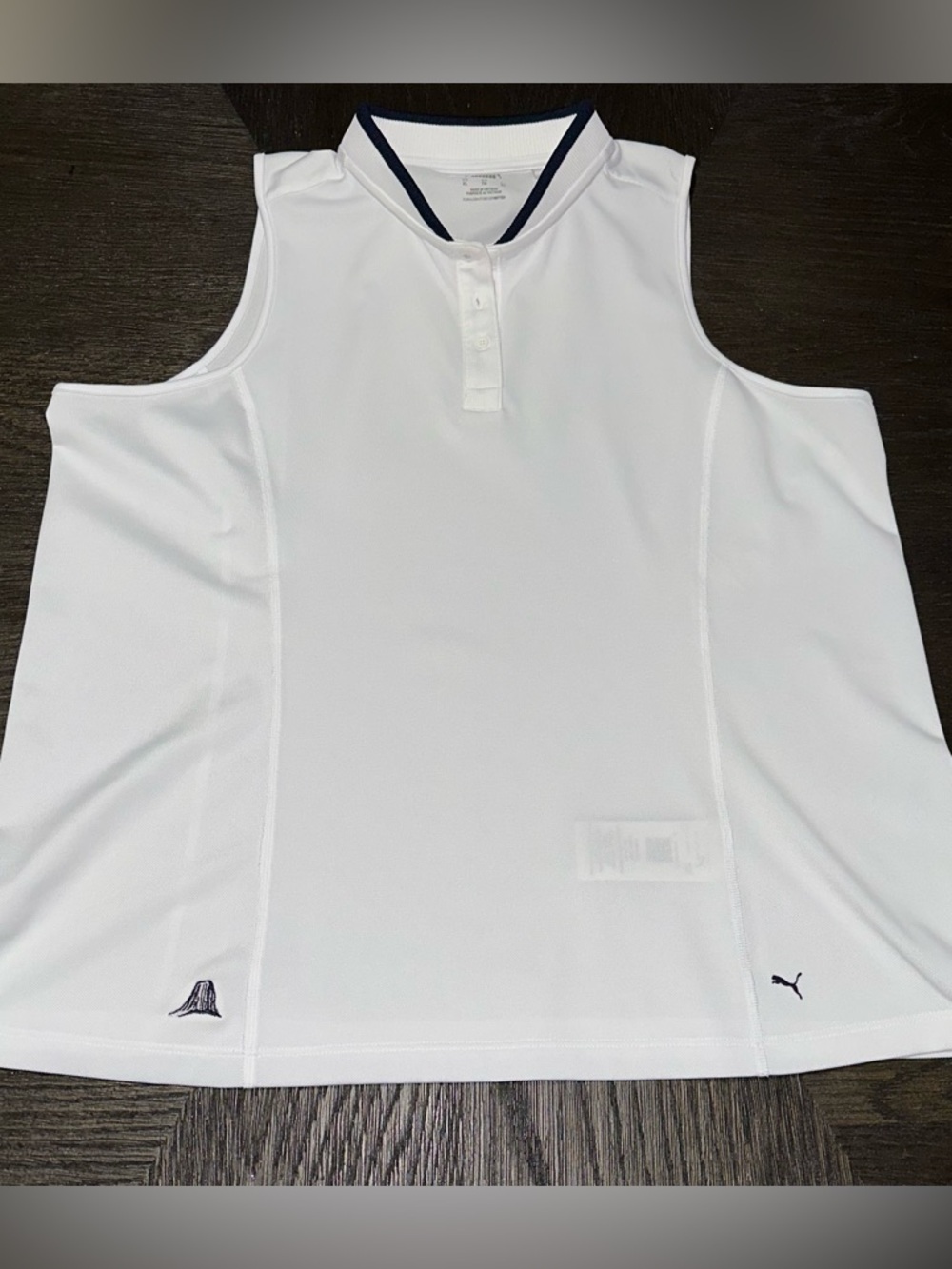 Puma White Polo Tank with Navy Trim and Grey Logo